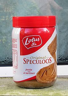 Jar of spread with red and white label